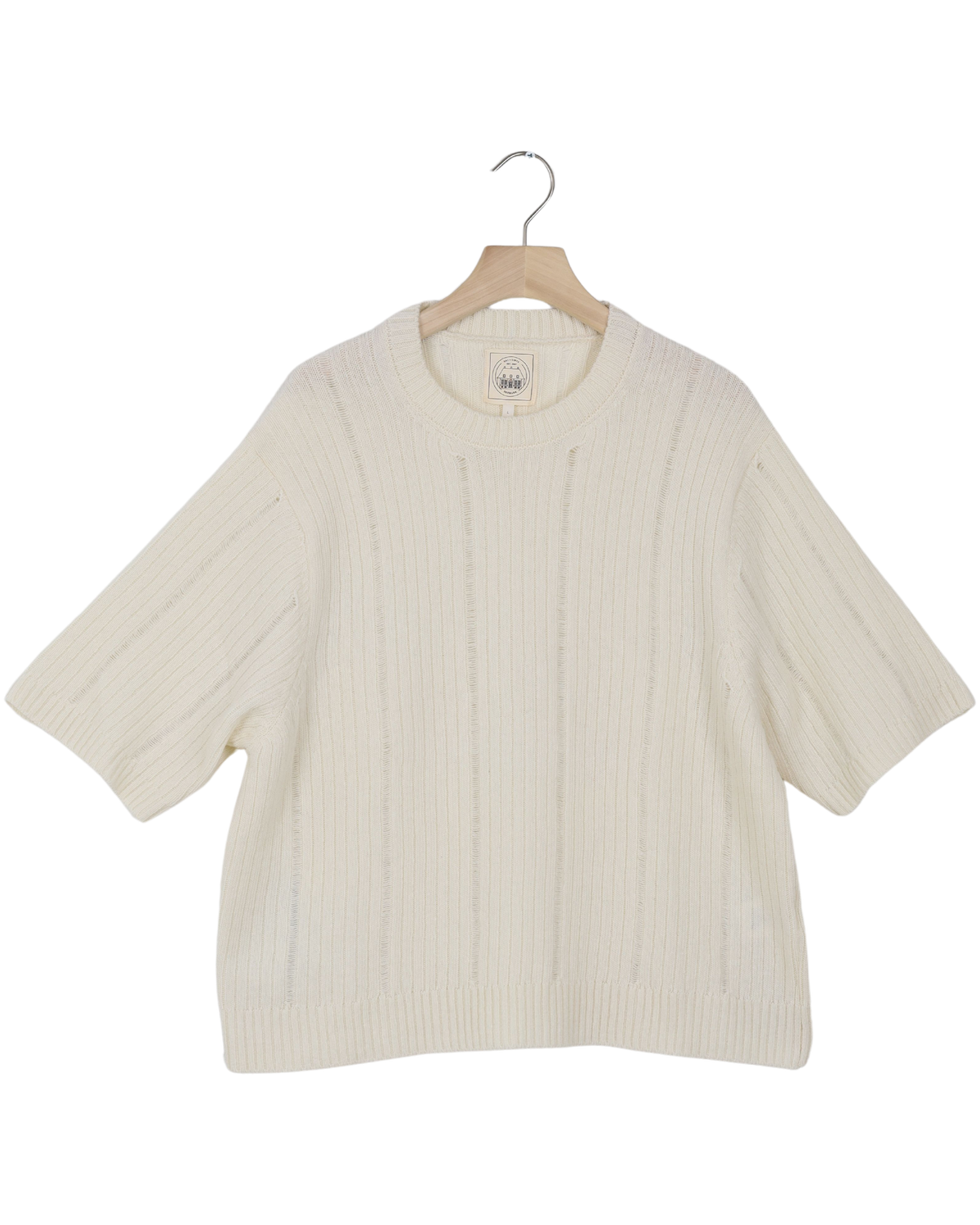 Secondhand Tulle S/S Drop Needle Lambswool Knit GOTS - Whisper White