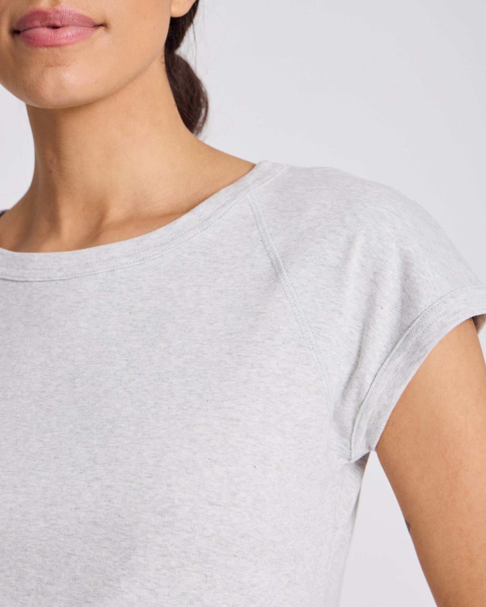 GAI+LISVA Malou S/S Cotton 1x1 Rib Tee GOTS Tops & T-shirts 601 Light Grey Melange