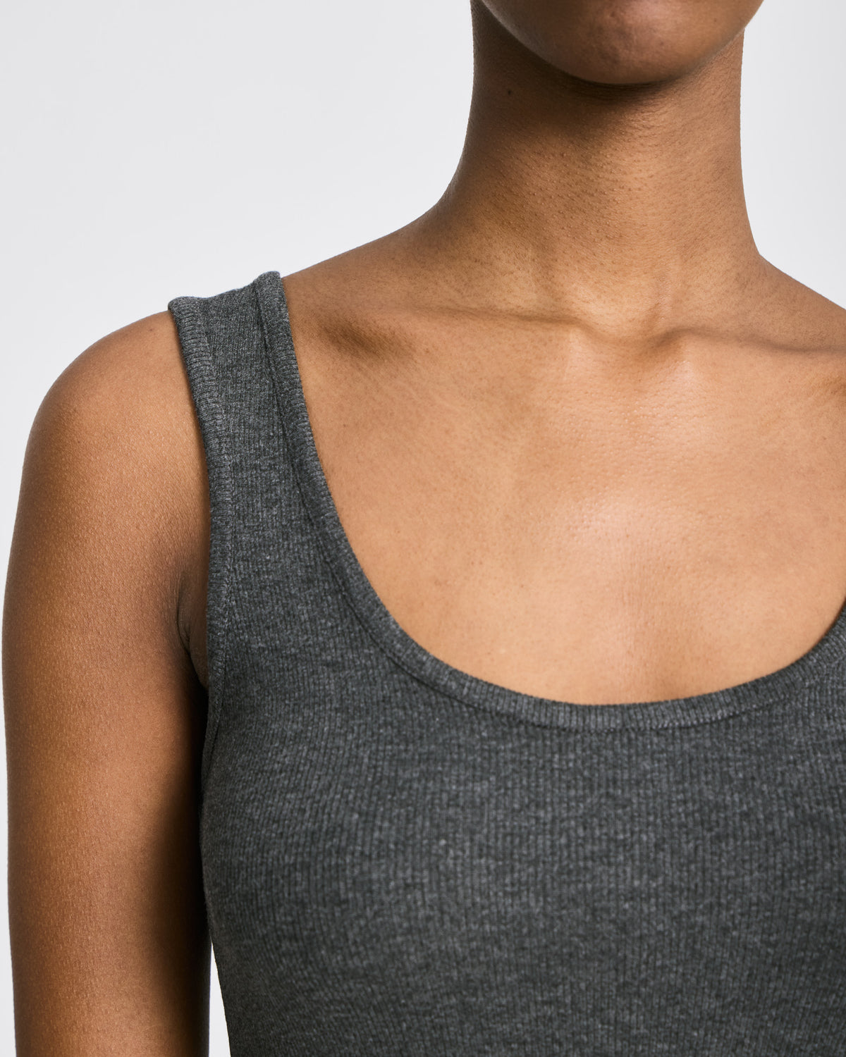 GAI+LISVA Bodil Viscose S´less Stretchable Top 2x2 Rib Tops & T-shirts 764 Dark Grey Melangé