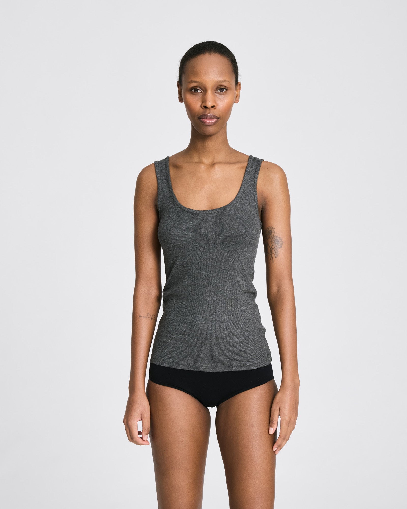 GAI+LISVA Bodil Viscose S´less Stretchable Top 2x2 Rib Tops & T-shirts 764 Dark Grey Melangé