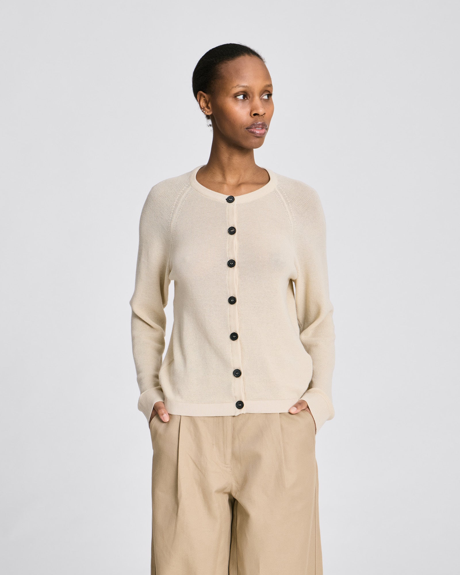 GAI+LISVA Ella L/S Cotton Rib Cardigan GOTS Cotton l Knitwear 151 Ecru