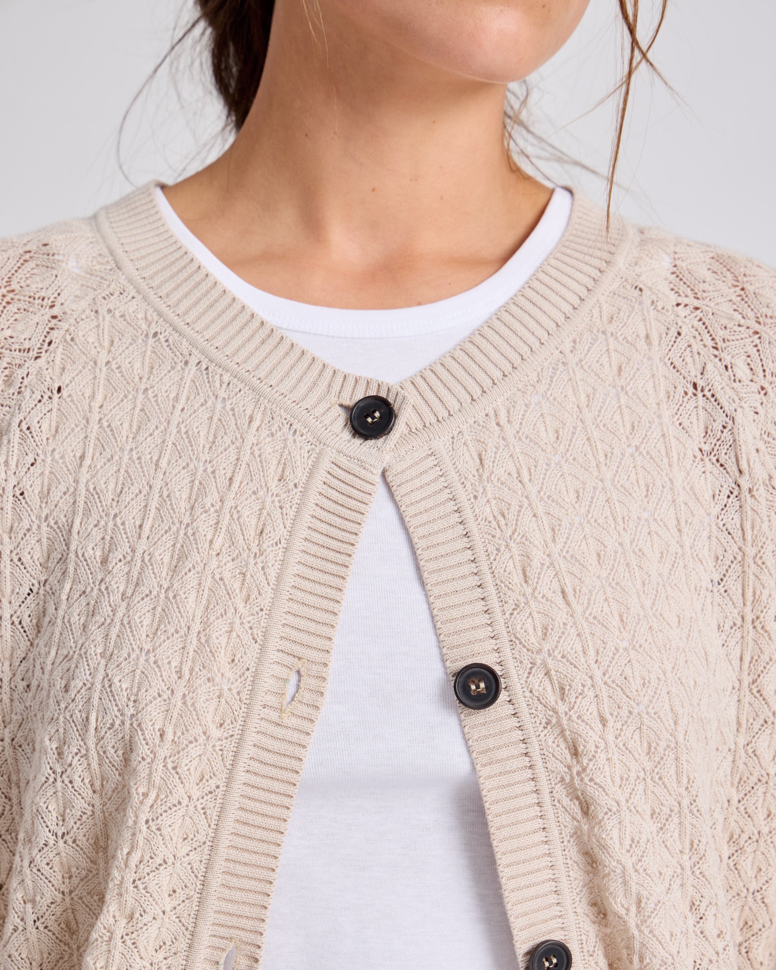 GAI+LISVA Ilse Cardigan Cotton Pointel Knit GOTS Cotton l Knitwear 139 Ancient Grey