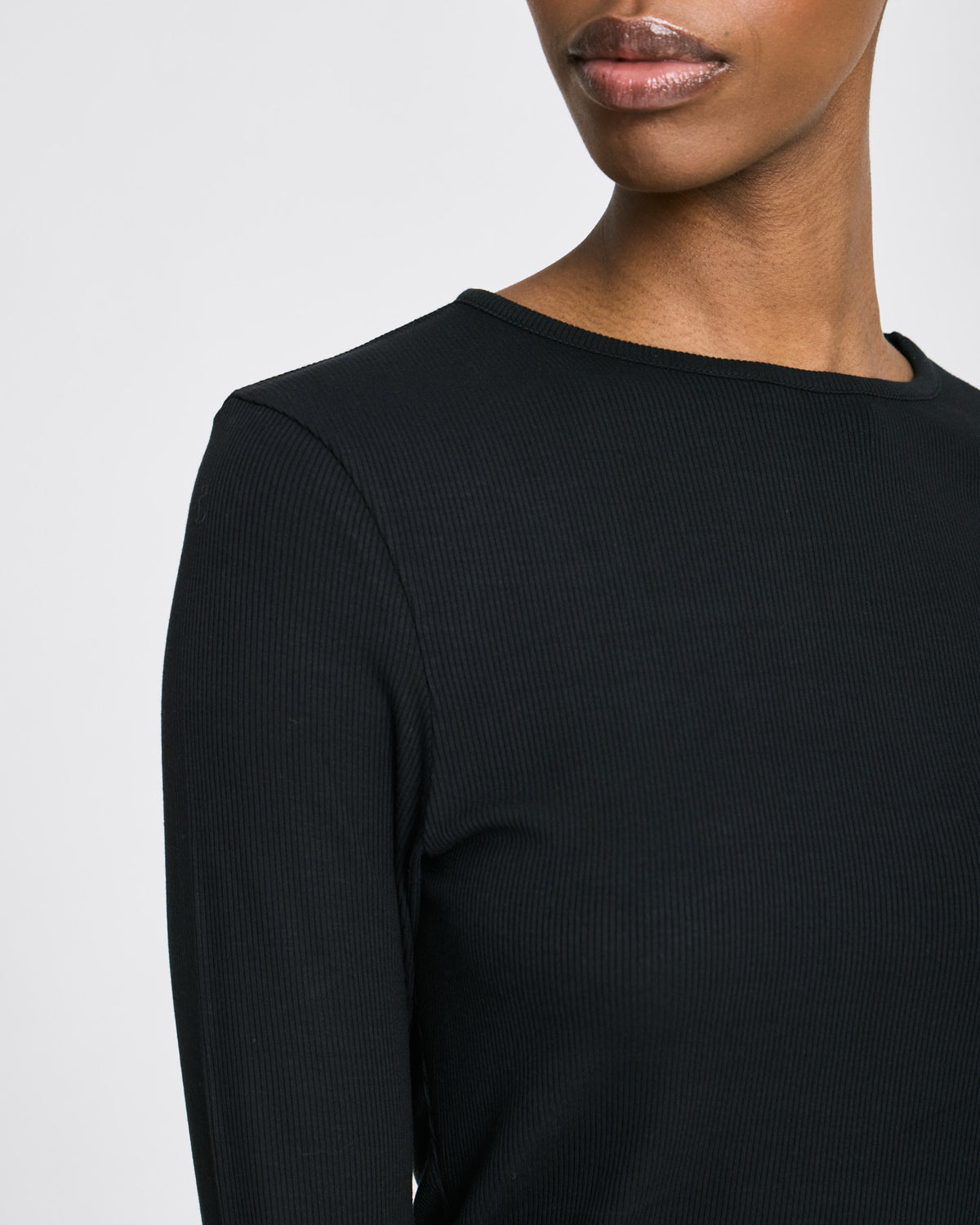 GAI+LISVA Linda L/S Viscose Stretchable Top 2x2 Rib Tops & T-shirts 652 Stretch Limo Black