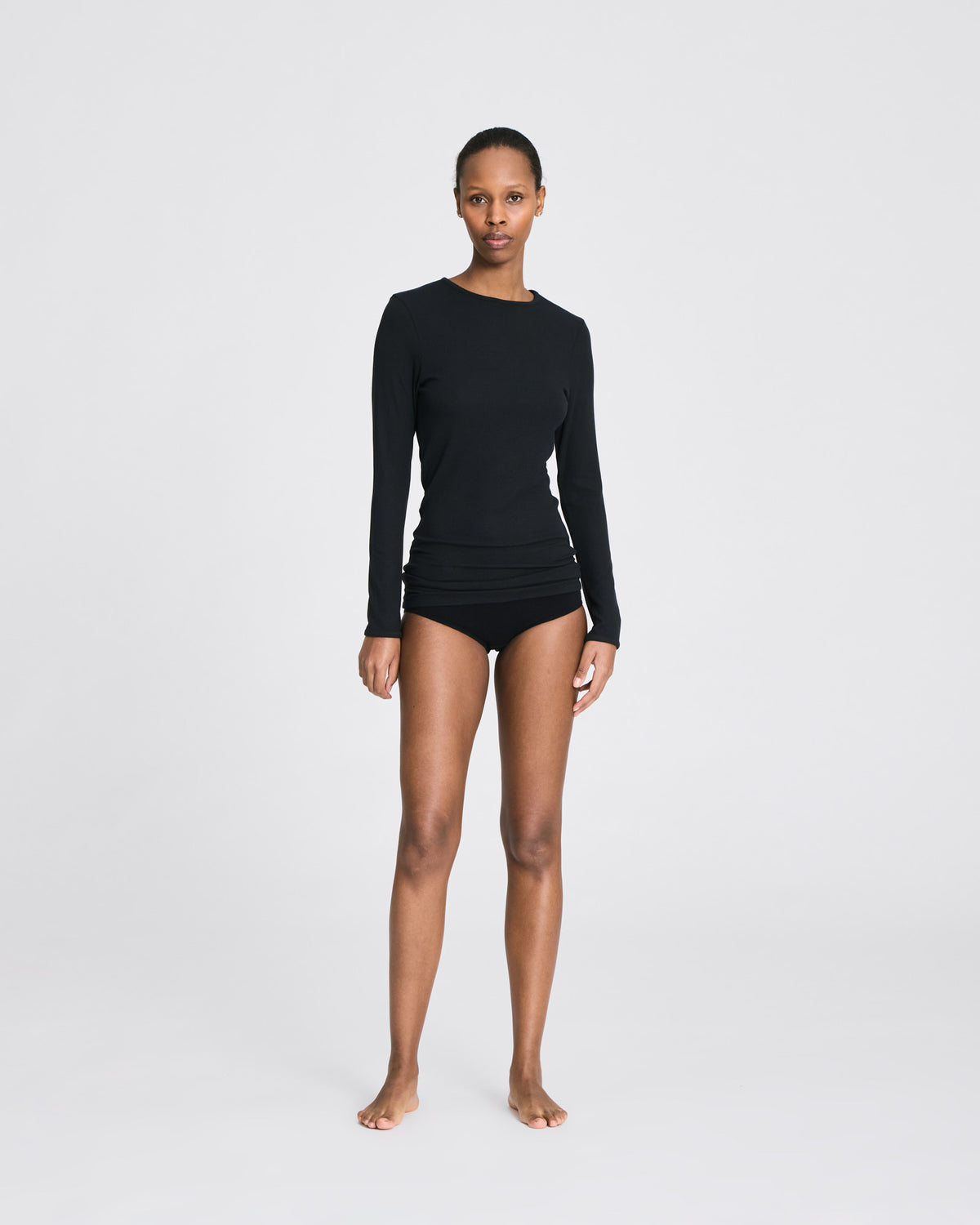 GAI+LISVA Linda L/S Viscose Stretchable Top 2x2 Rib Tops & T-shirts 652 Stretch Limo Black