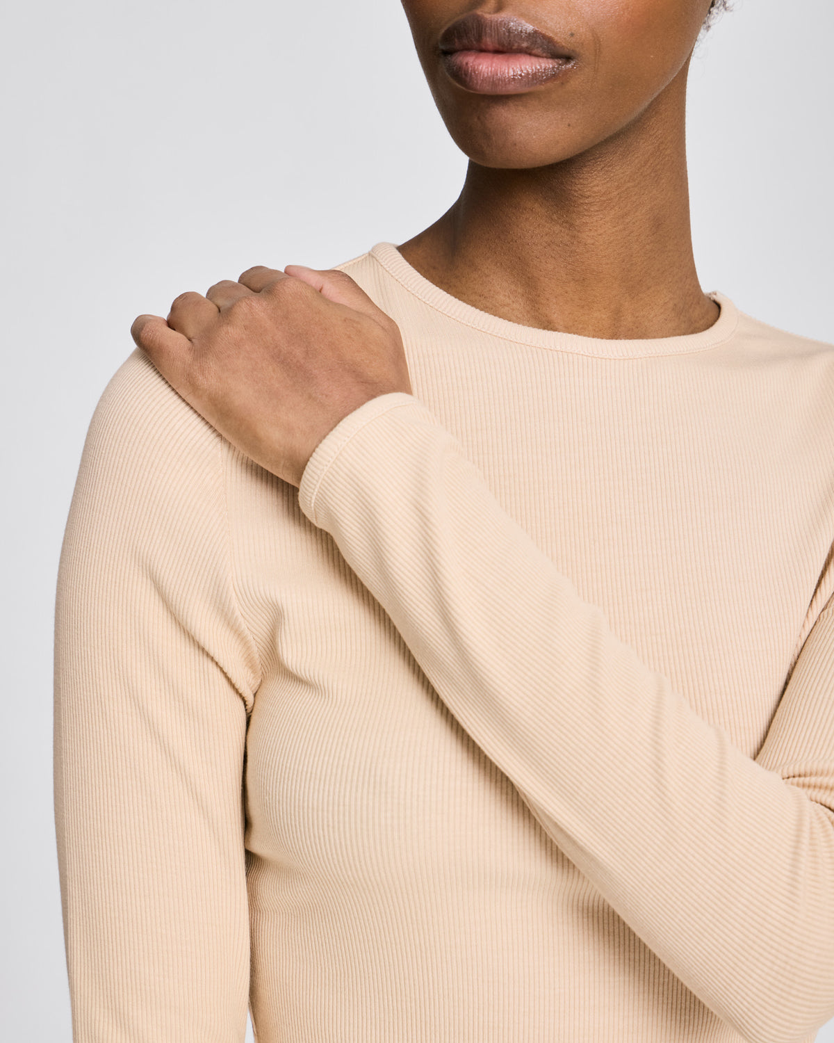 GAI+LISVA Linda L/S Viscose Stretchable Top 2x2 Rib Tops & T-shirts 763 Oat
