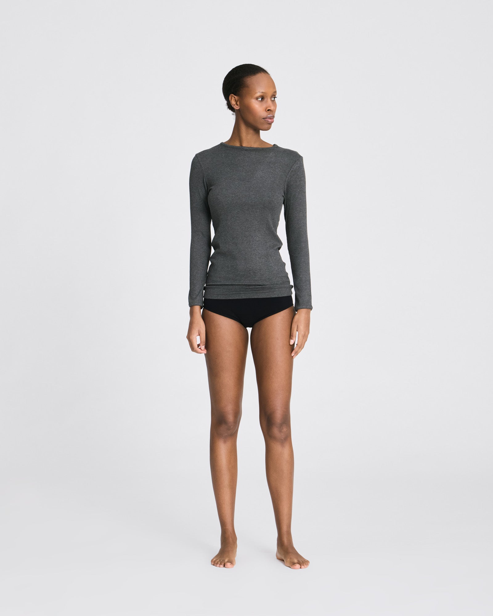 GAI+LISVA Linda L/S Viscose Stretchable Top 2x2 Rib Tops & T-shirts 764 Dark Grey Melangé