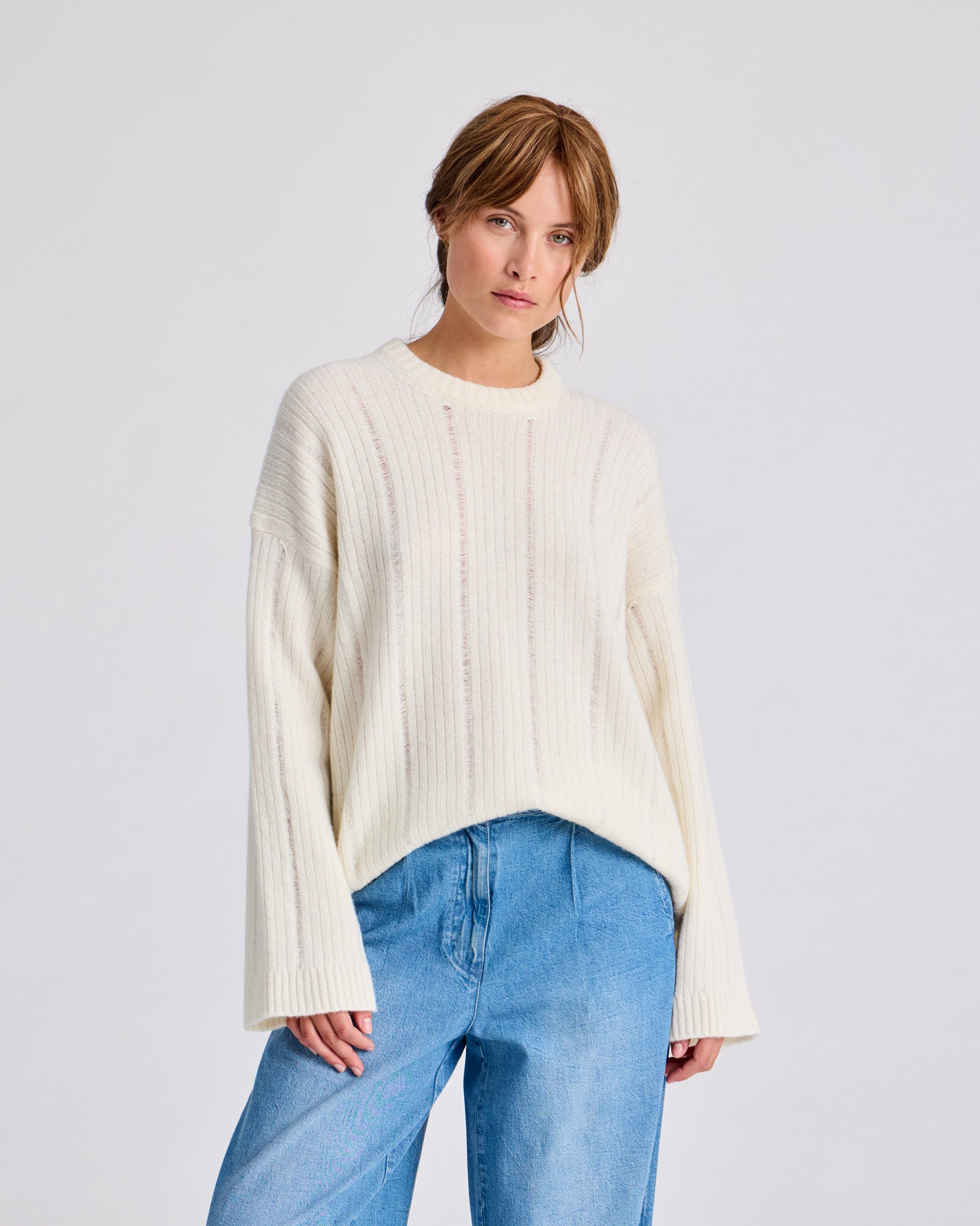 GAI+LISVA Magda L/S Drop Needle Lambswool GOTS Lambswool l Knitwear 124 Whisper White