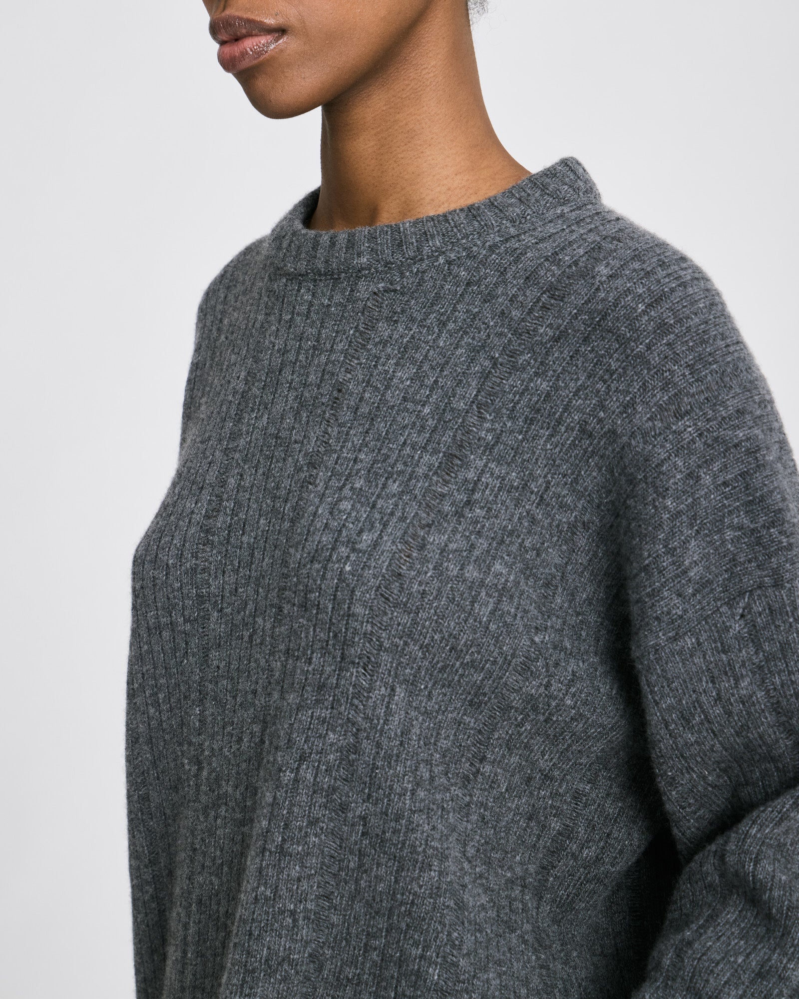 GAI+LISVA Magda L/S Drop Needle Lambswool GOTS Lambswool l Knitwear 631 Grafitti Grey Melangé