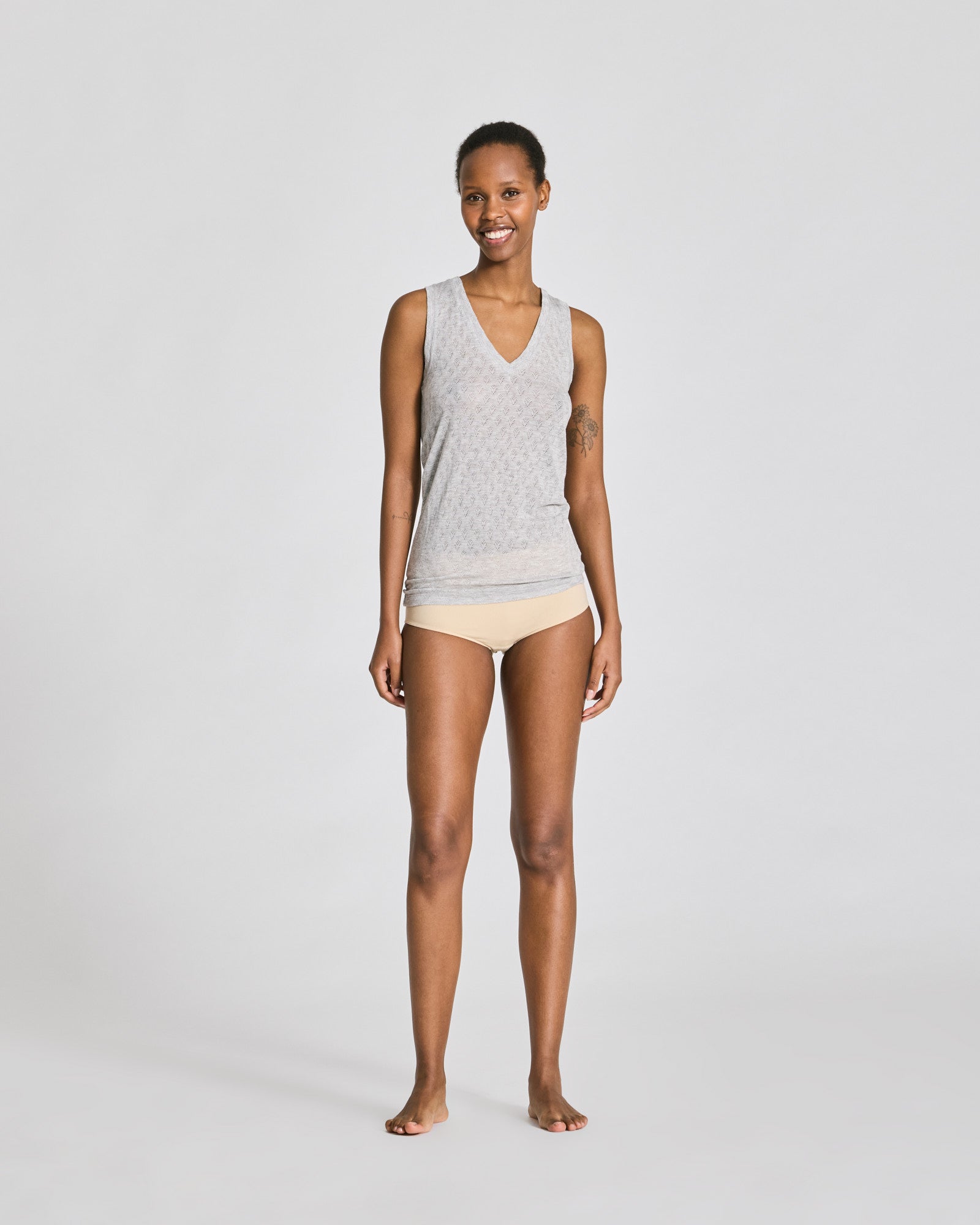 GAI+LISVA Ottelia V-neck S´less Silk Top Tops & T-shirts 601 Light Grey Melange
