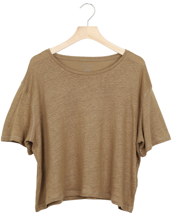 Secondhand Ivalo Linen Tee Shirt - Brown Mustard