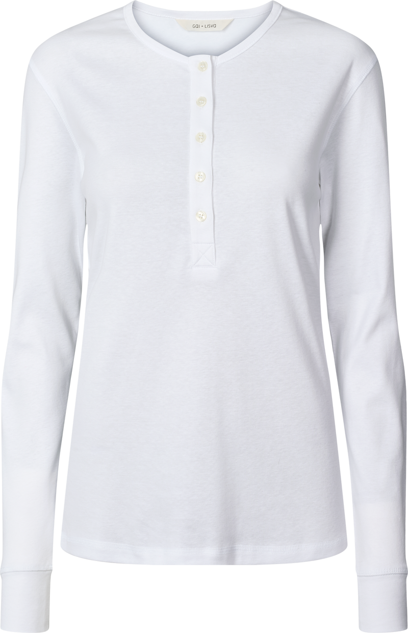 GAI+LISVA Ida Cotton 1x1 RIB Henley Tee GOTS 243975 Top 100 White