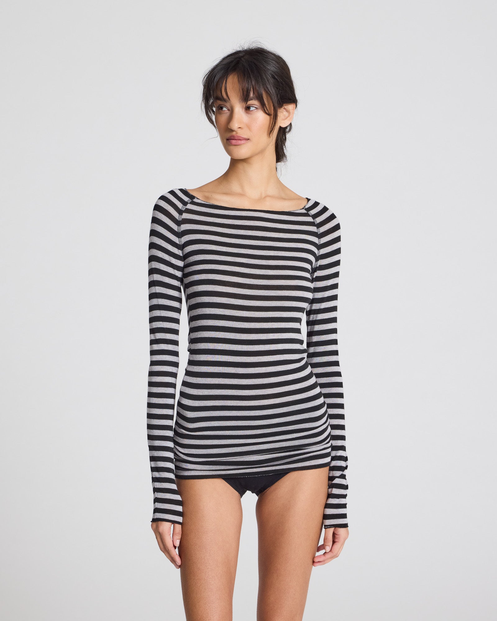 GAI+LISVA Amalie Stripe Wool Top Top 610 Grey and Black Stripe