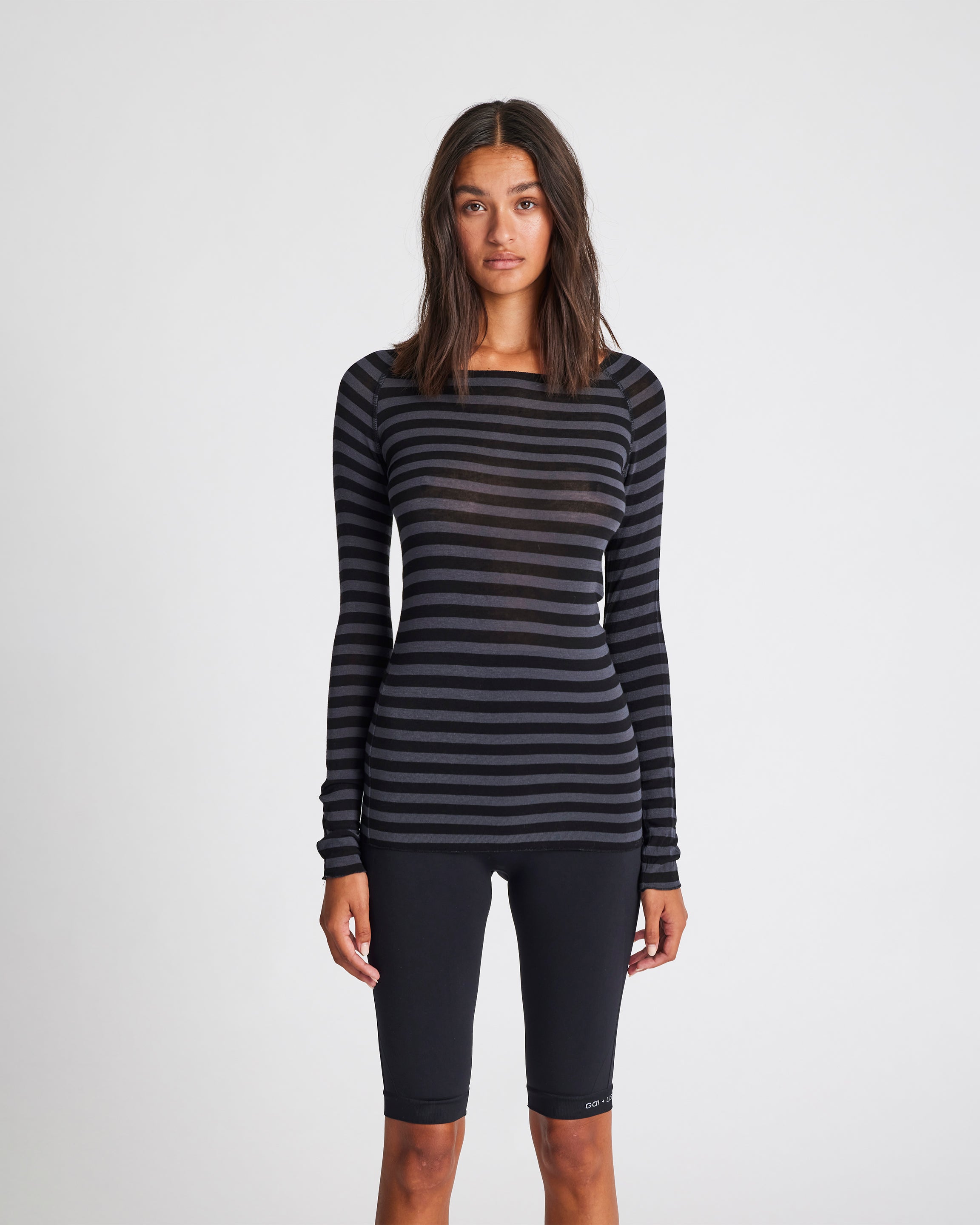 GAI+LISVA Amalie Stripe Wool Top Top 947 Dark Grey and Black Stripe