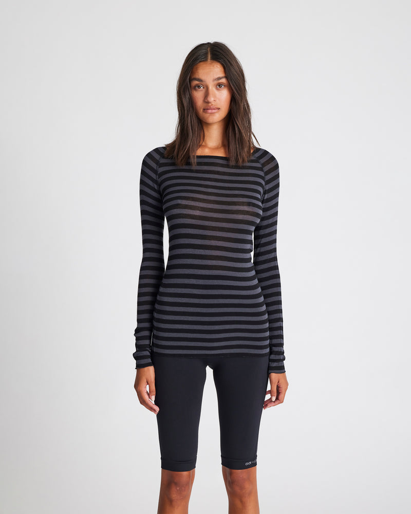 GAI+LISVA Amalie Stripe Wool Top Top 947 Dark Grey and Black Stripe