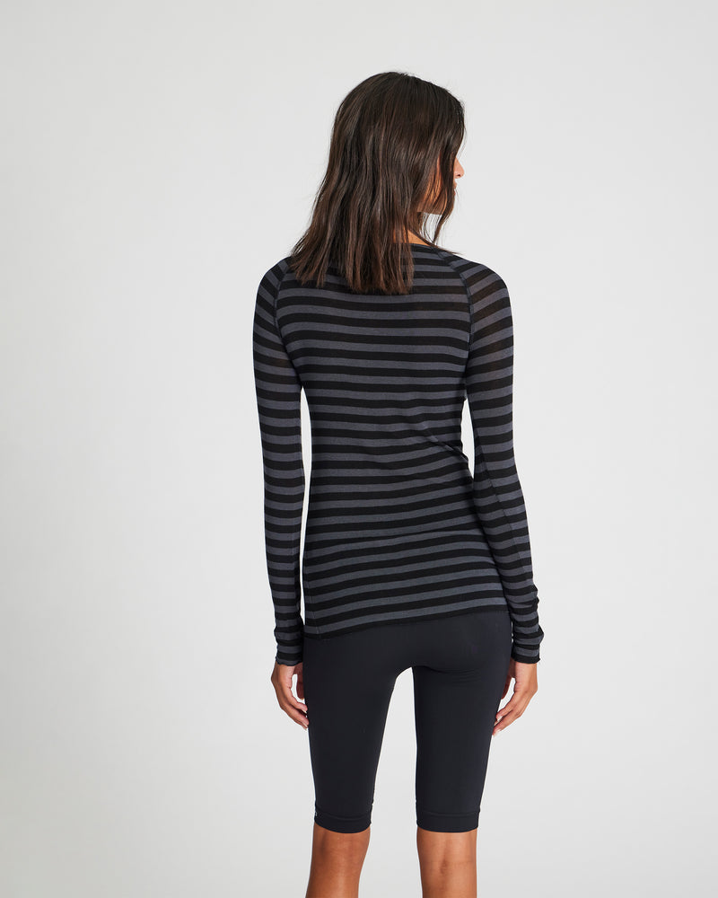 GAI+LISVA Amalie Stripe Wool Top Top 947 Dark Grey and Black Stripe