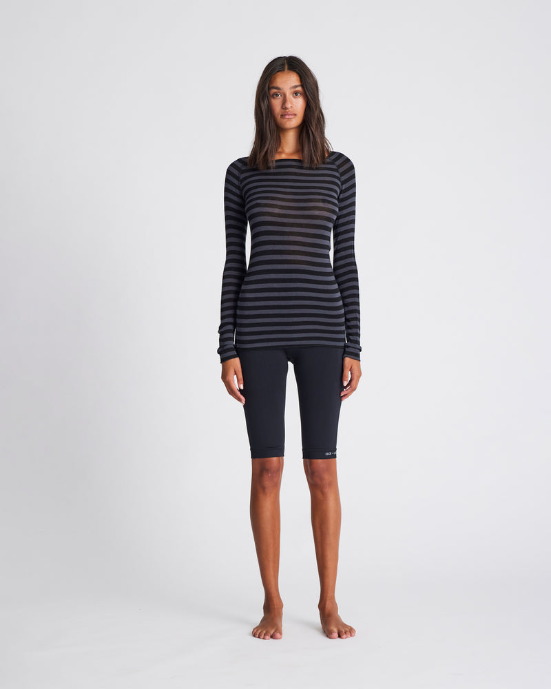 GAI+LISVA Amalie Stripe Wool Top Top 947 Dark Grey and Black Stripe