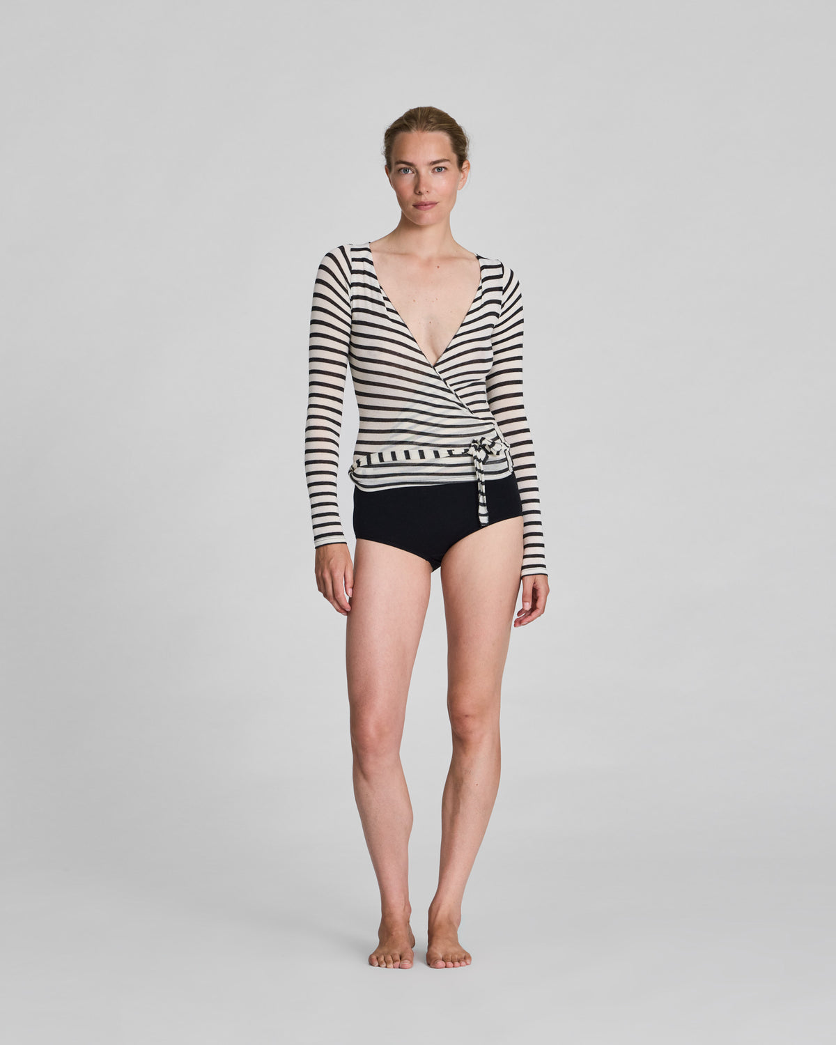 GAI+LISVA Anne Striped Wrap Tops & T-shirts 964 Ecru / Grafite Sailor Stripe