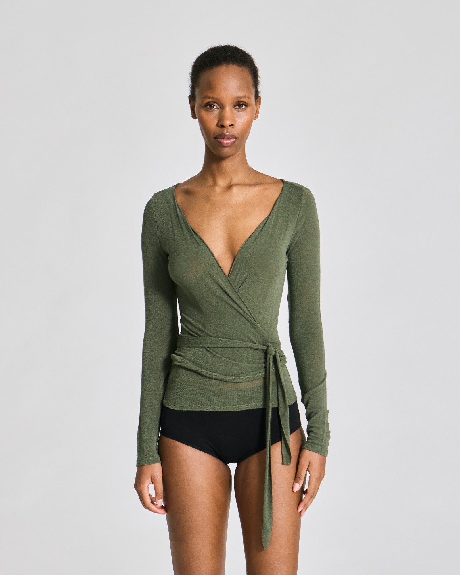 GAI+LISVA Anne Wool Wrap Top Tops & T-shirts 170 Olive Night