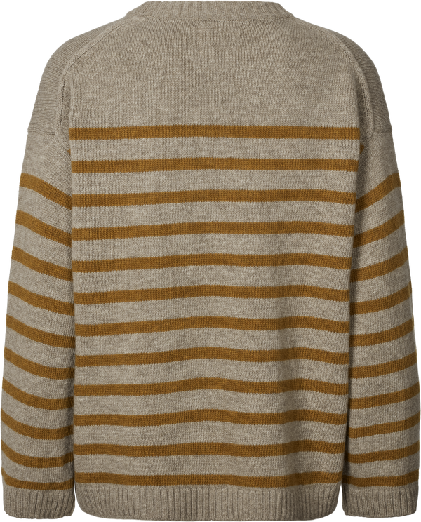 GAI+LISVA Barbera Stripe Lambswool Jumper Knit 136 Stone Grey / Dried Tobacco