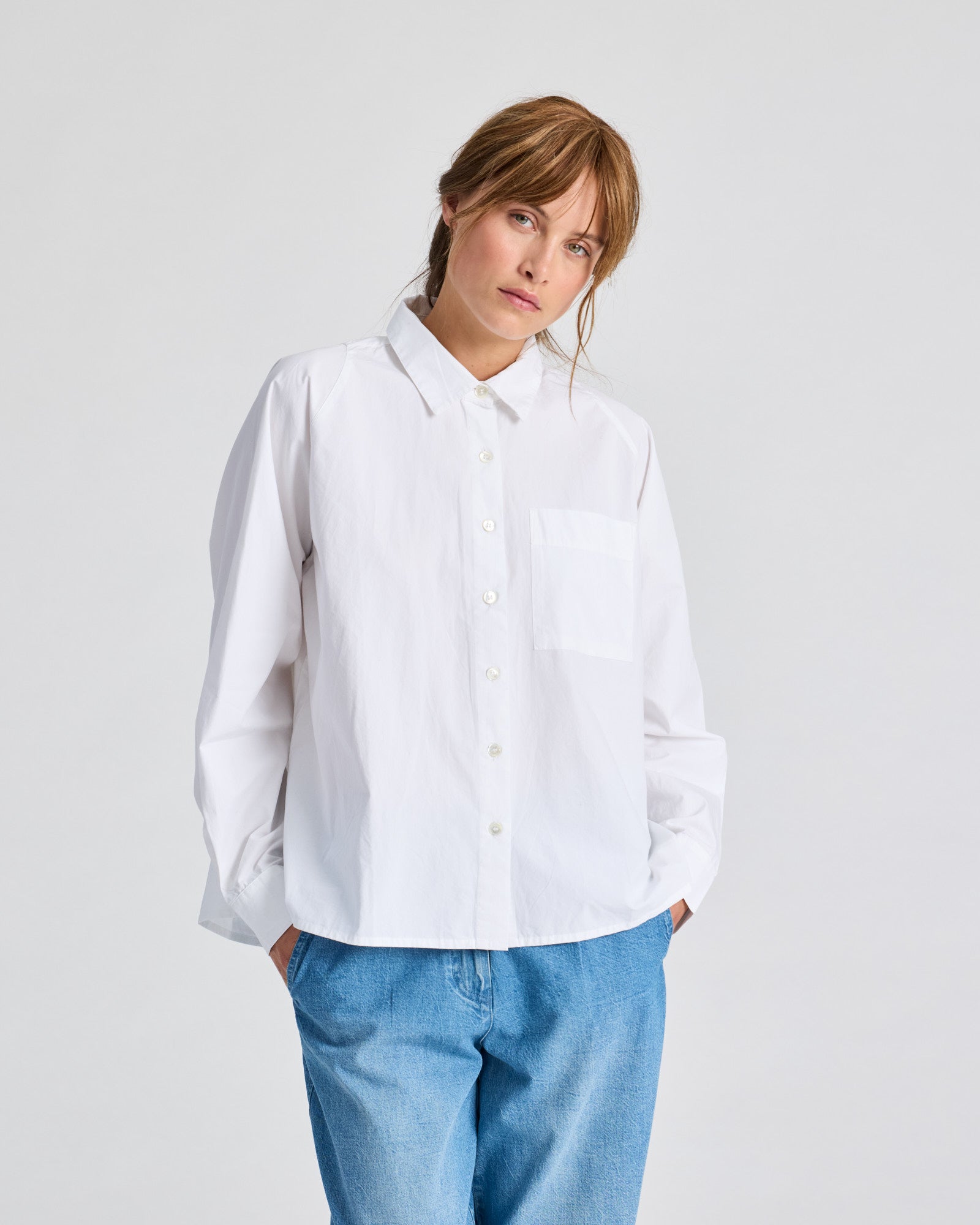 GAI+LISVA Bella Raglan L/S Poplin Short Shirt GOTS 243975 Top 100 White