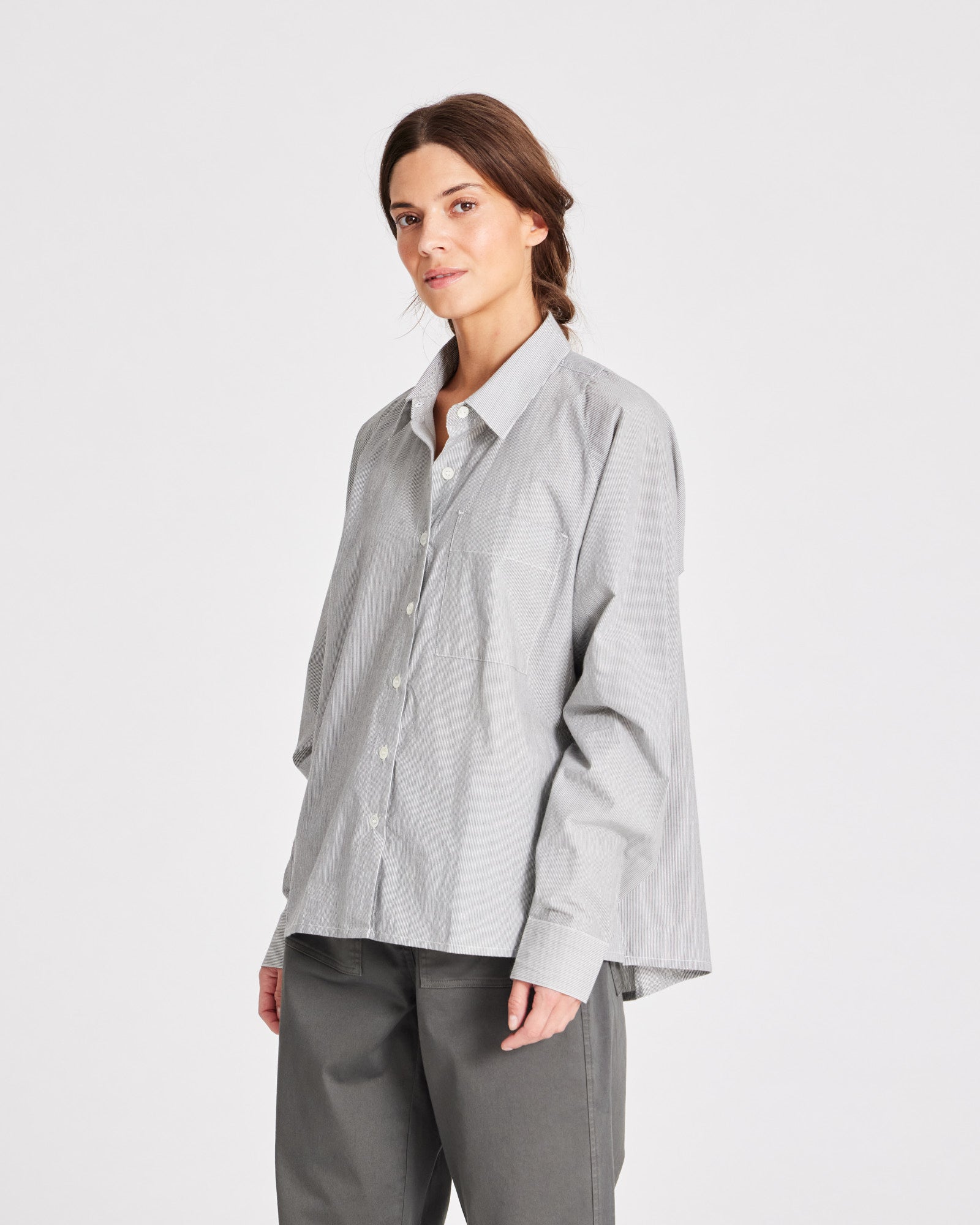 GAI+LISVA Bella Raglan L/S Striped Poplin Short Shirt GOTS 243975 Top 255 Dark Grey/Ecru Stripe