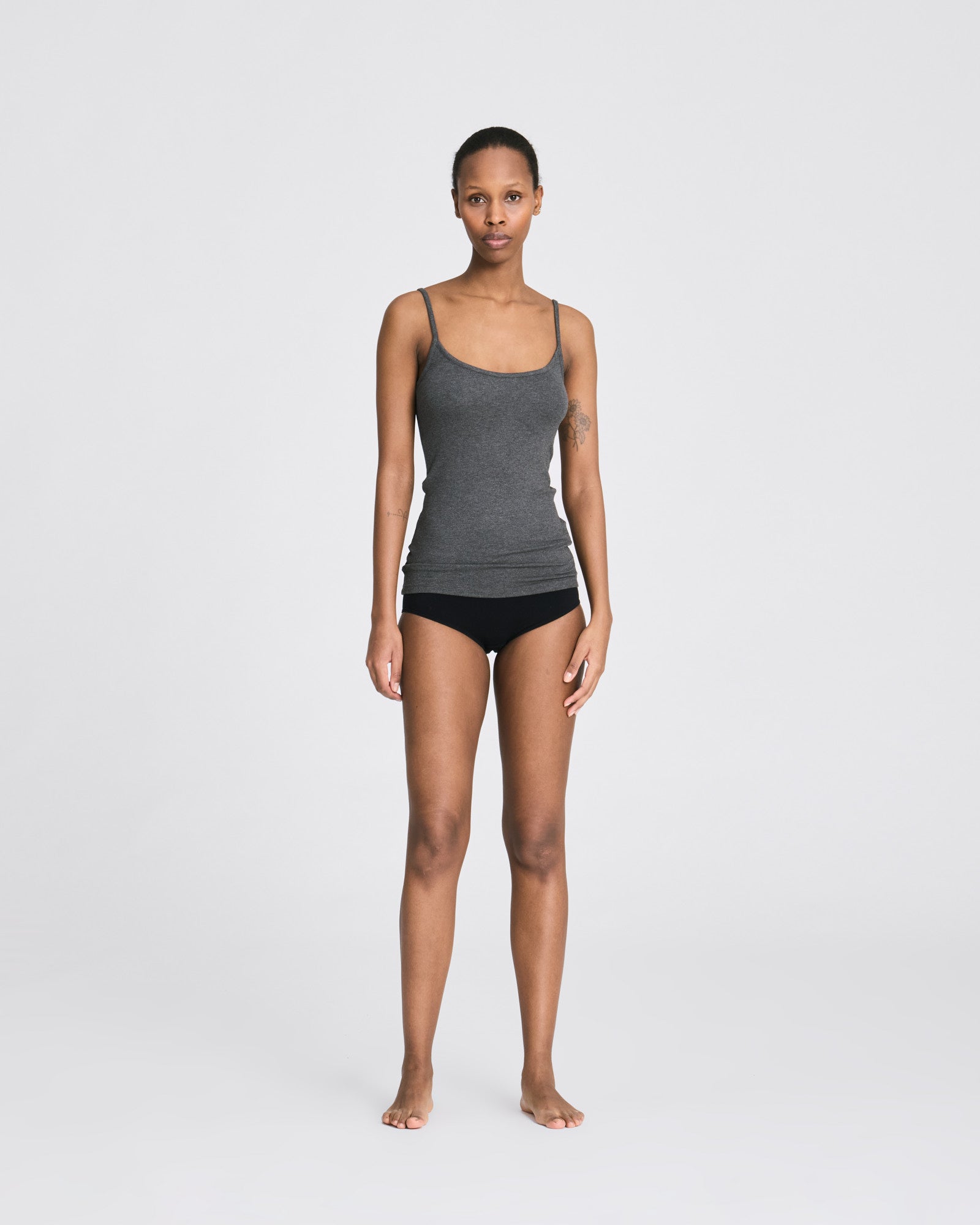 GAI+LISVA Cecilie Viscose Stretchable Strap Top 2x2 Rib Tops & T-shirts 764 Dark Grey Melangé