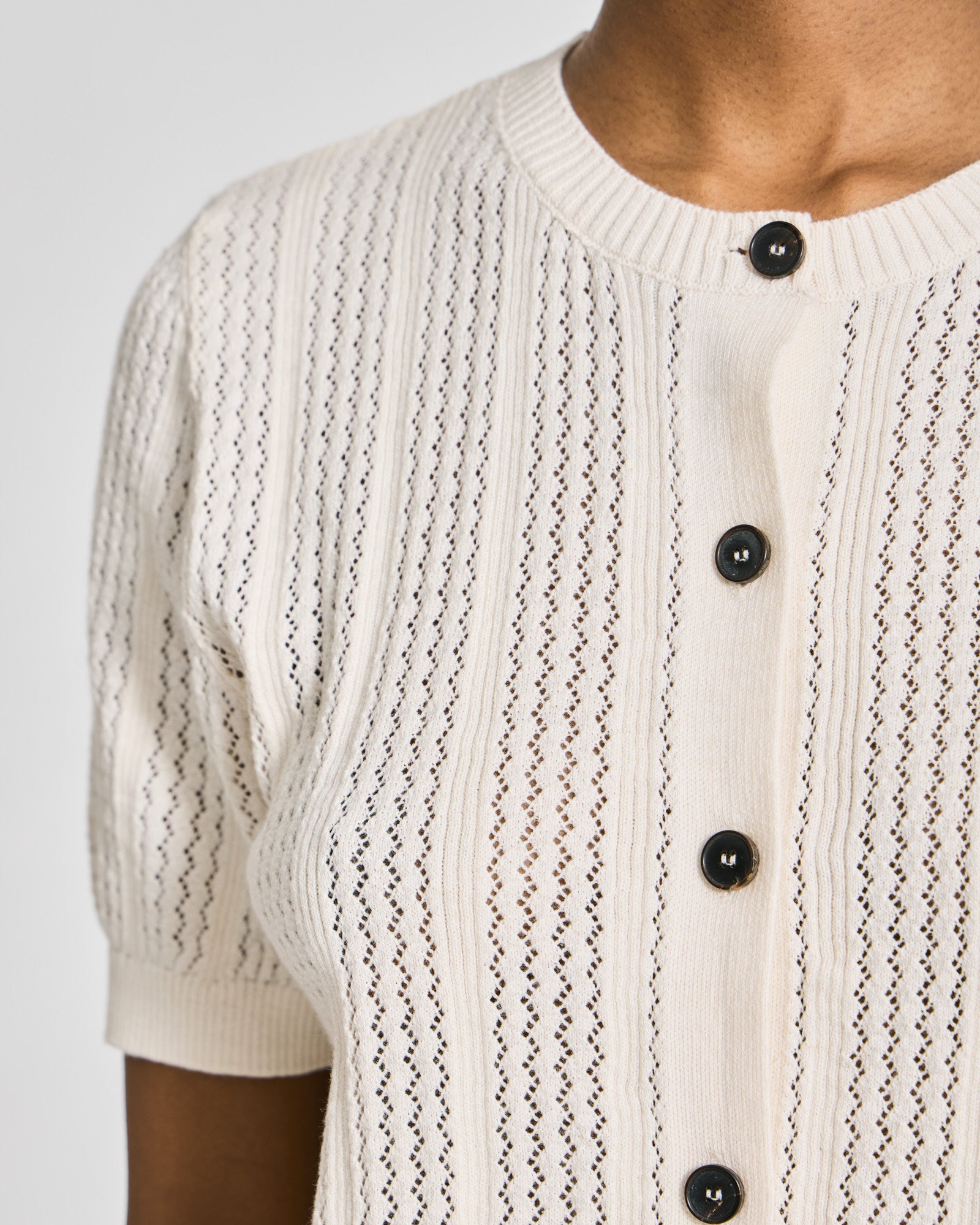 GAI+LISVA Delia S/S Cardigan Cotton Pointel Knit GOTS Cotton l Knitwear 124 Whisper White