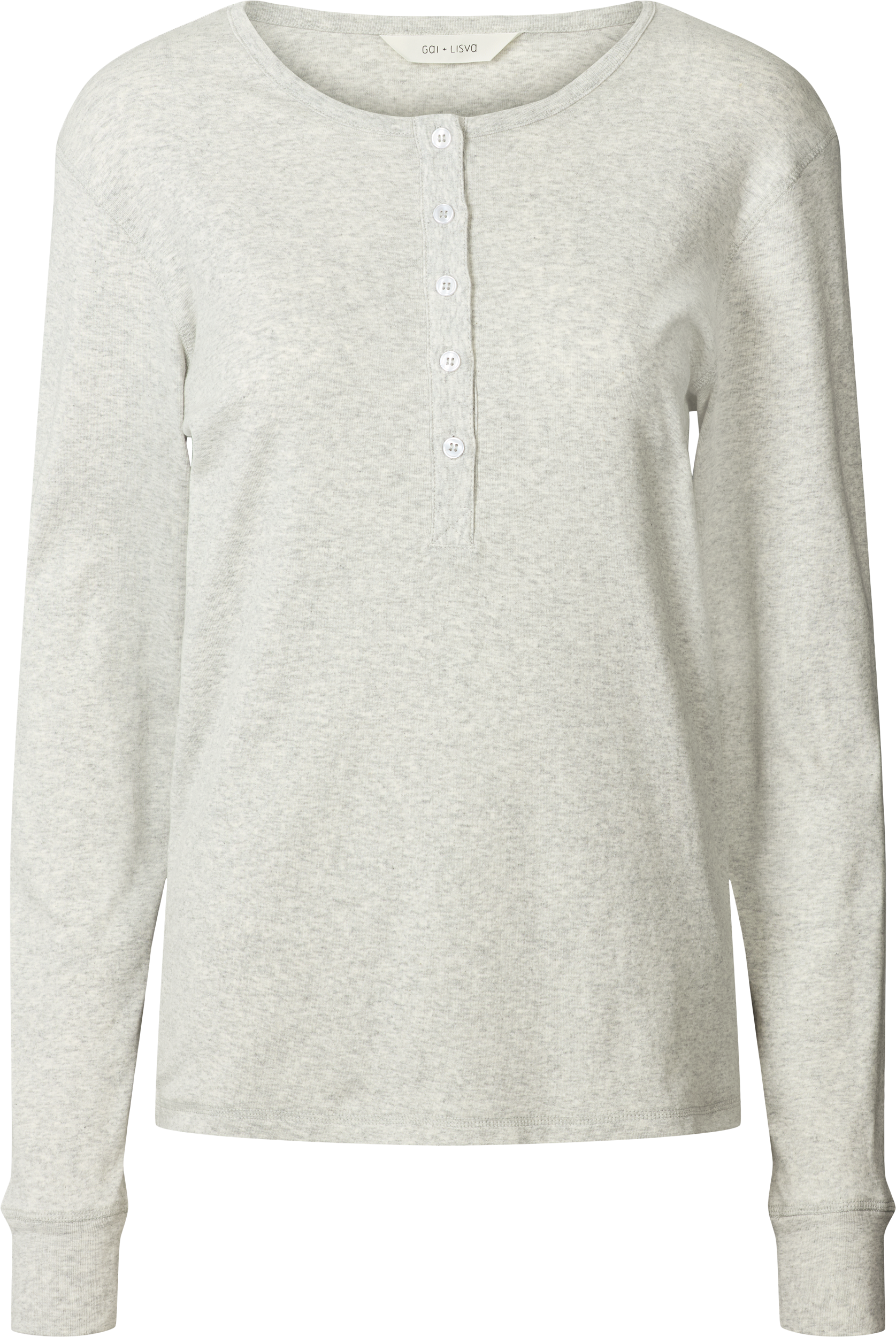 GAI+LISVA Ida Cotton 1x1 RIB Henley Tee GOTS 243975 Top 601 Light Grey Melange