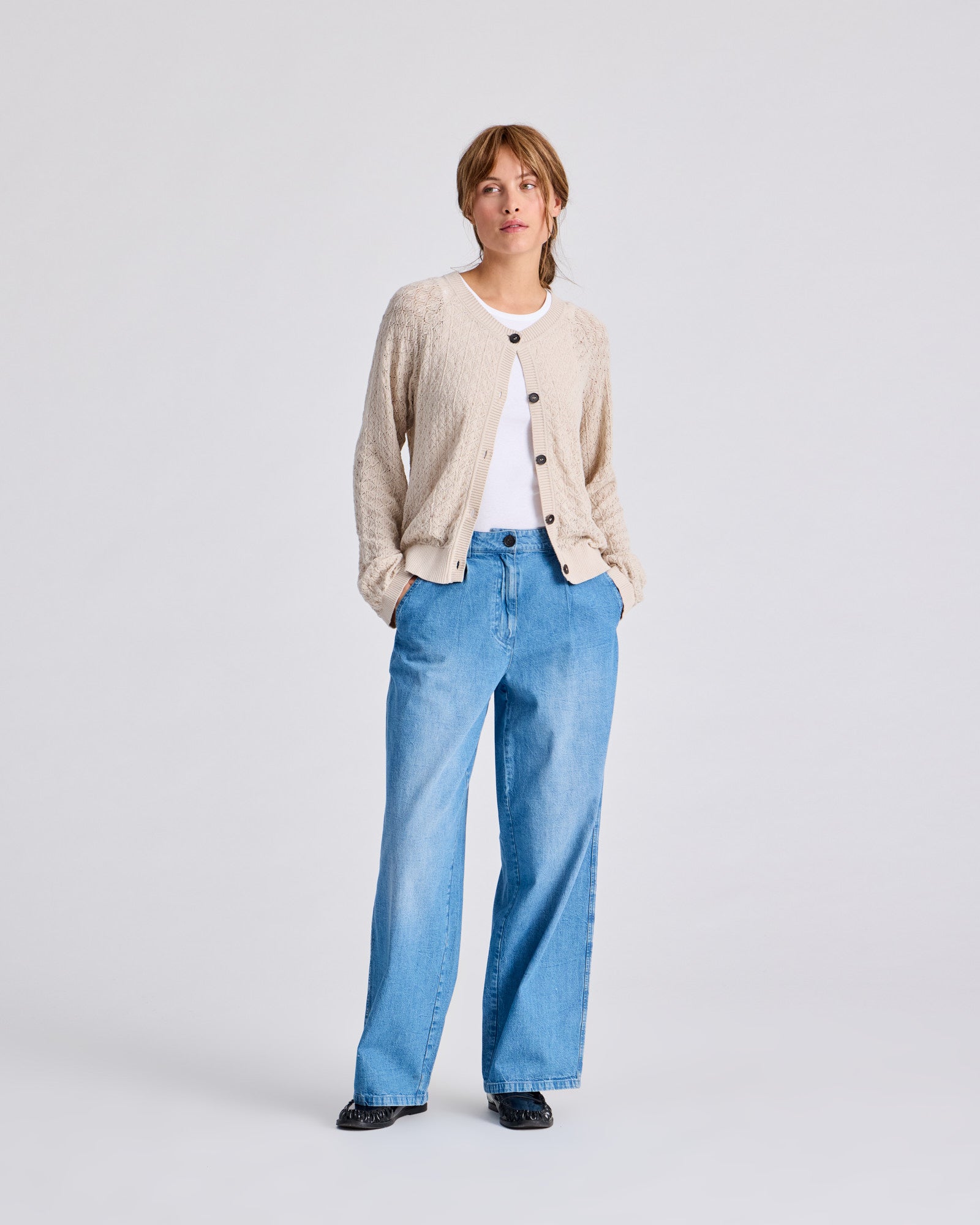 GAI+LISVA Ilse Cardigan Cotton Pointel Knit GOTS Cotton l Knitwear 139 Ancient Grey