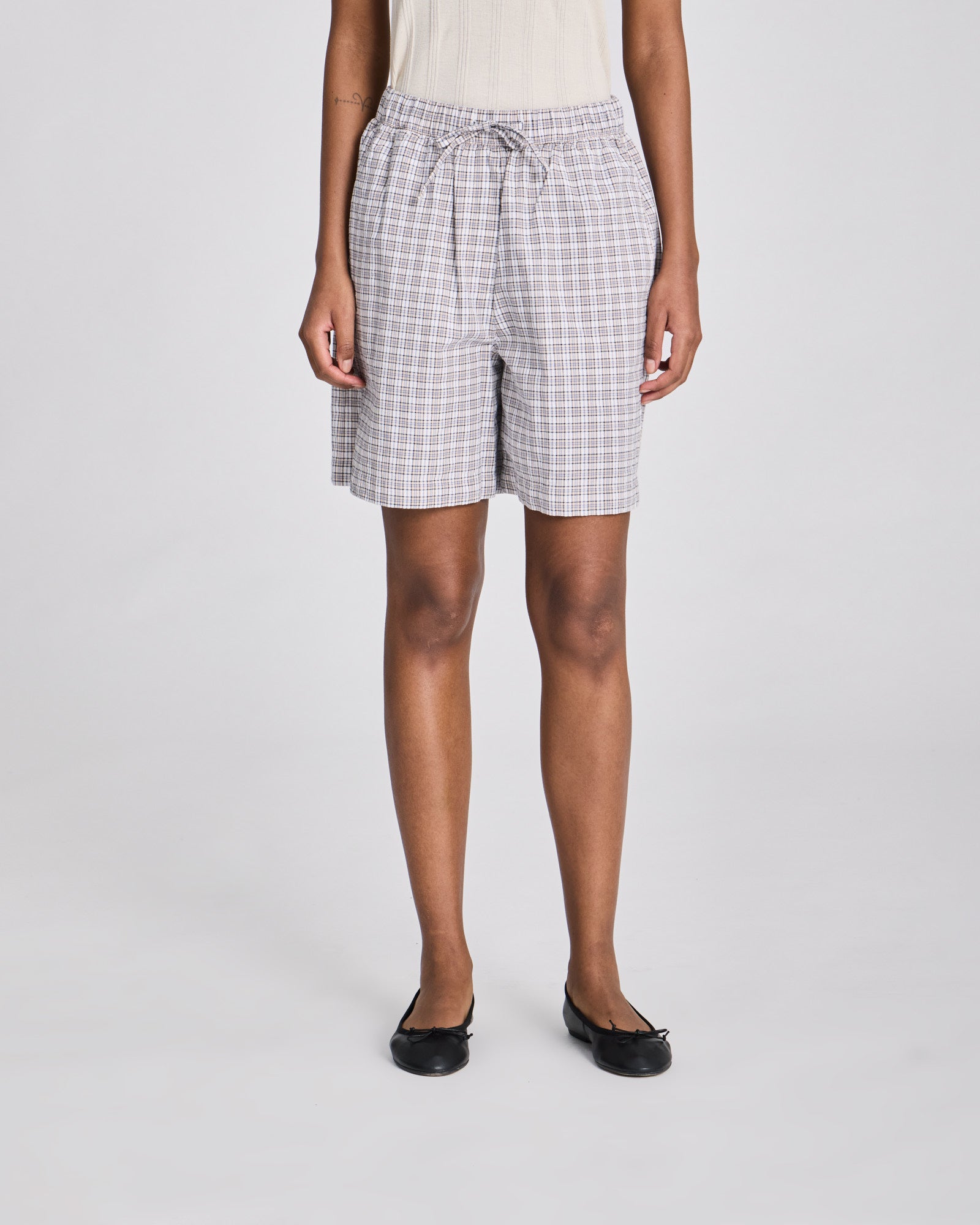GAI+LISVA Lily Checkered Shorts GOTS Trousers & Shorts 740 Ecru Checkered