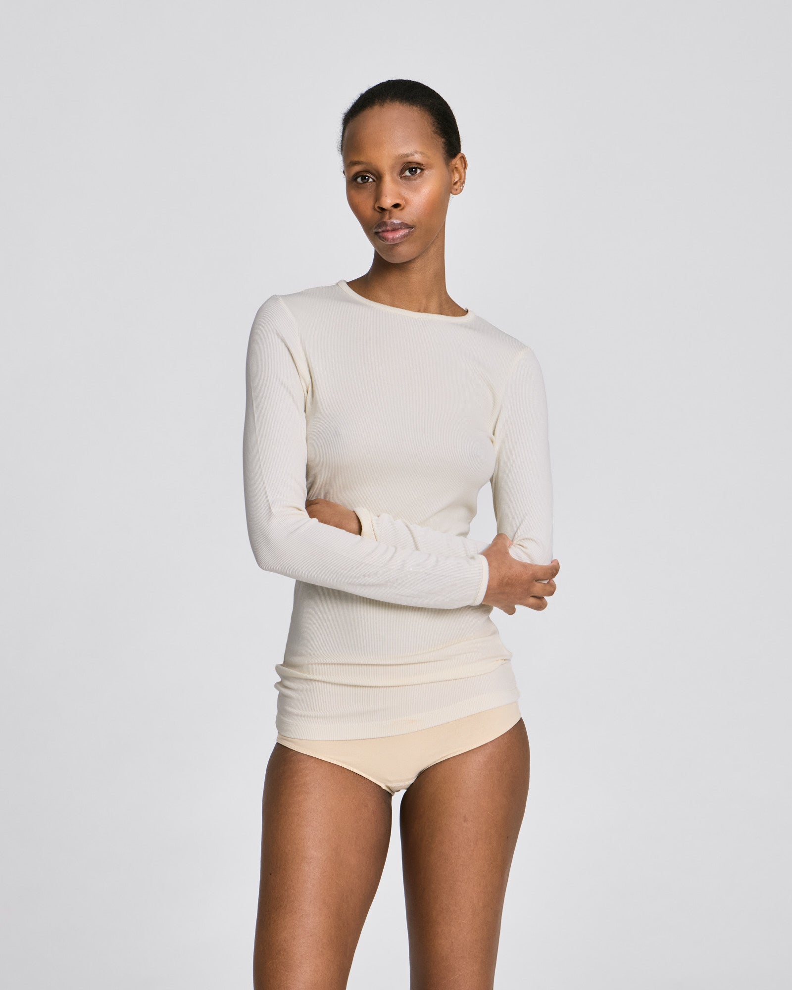 GAI+LISVA Linda L/S Viscose Stretchable Top 2x2 Rib Tops & T-shirts 762 Egret