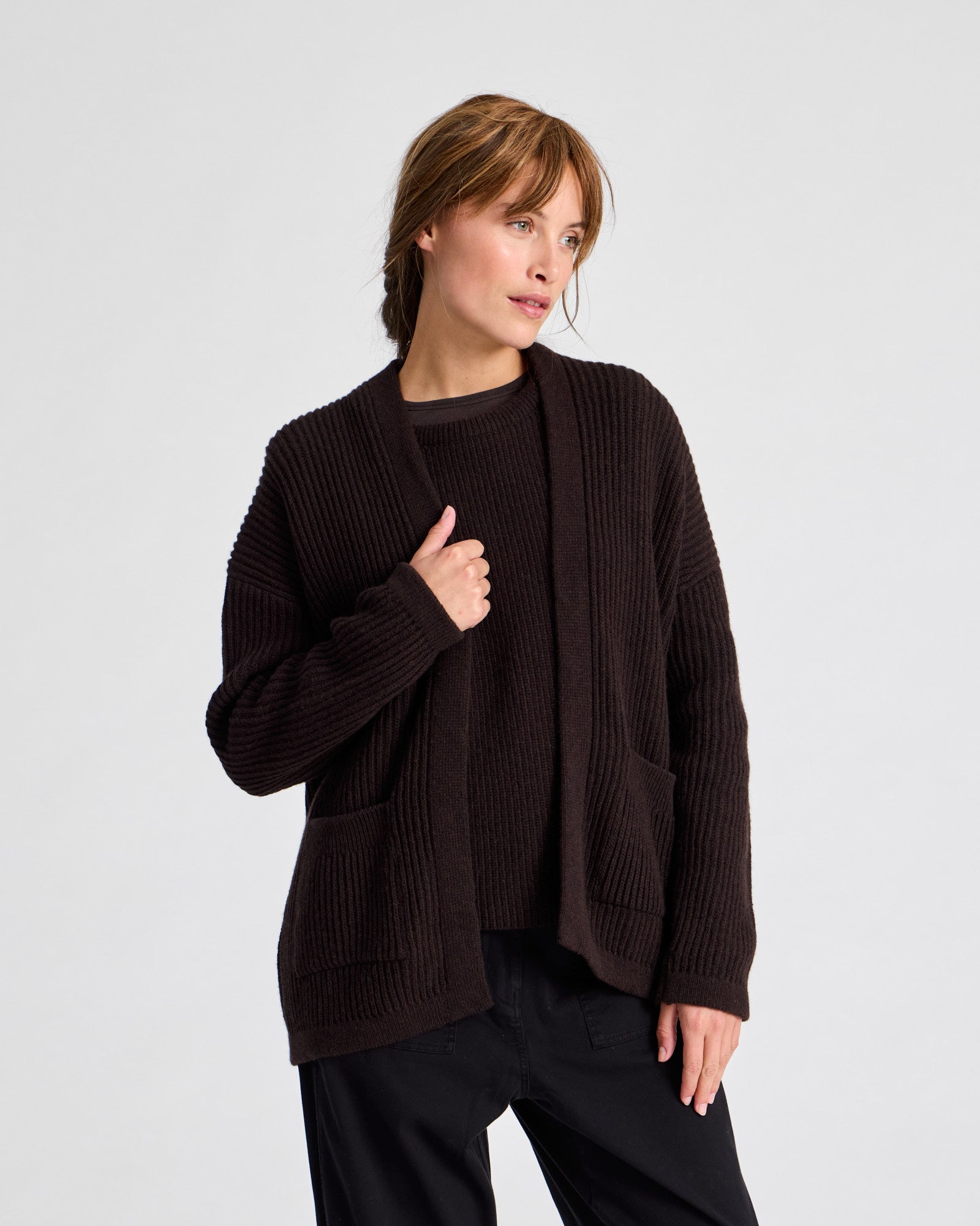 GAI+LISVA Mette Cardigan Lambswool Knit GOTS Lambswool l Knitwear 681 Mulch