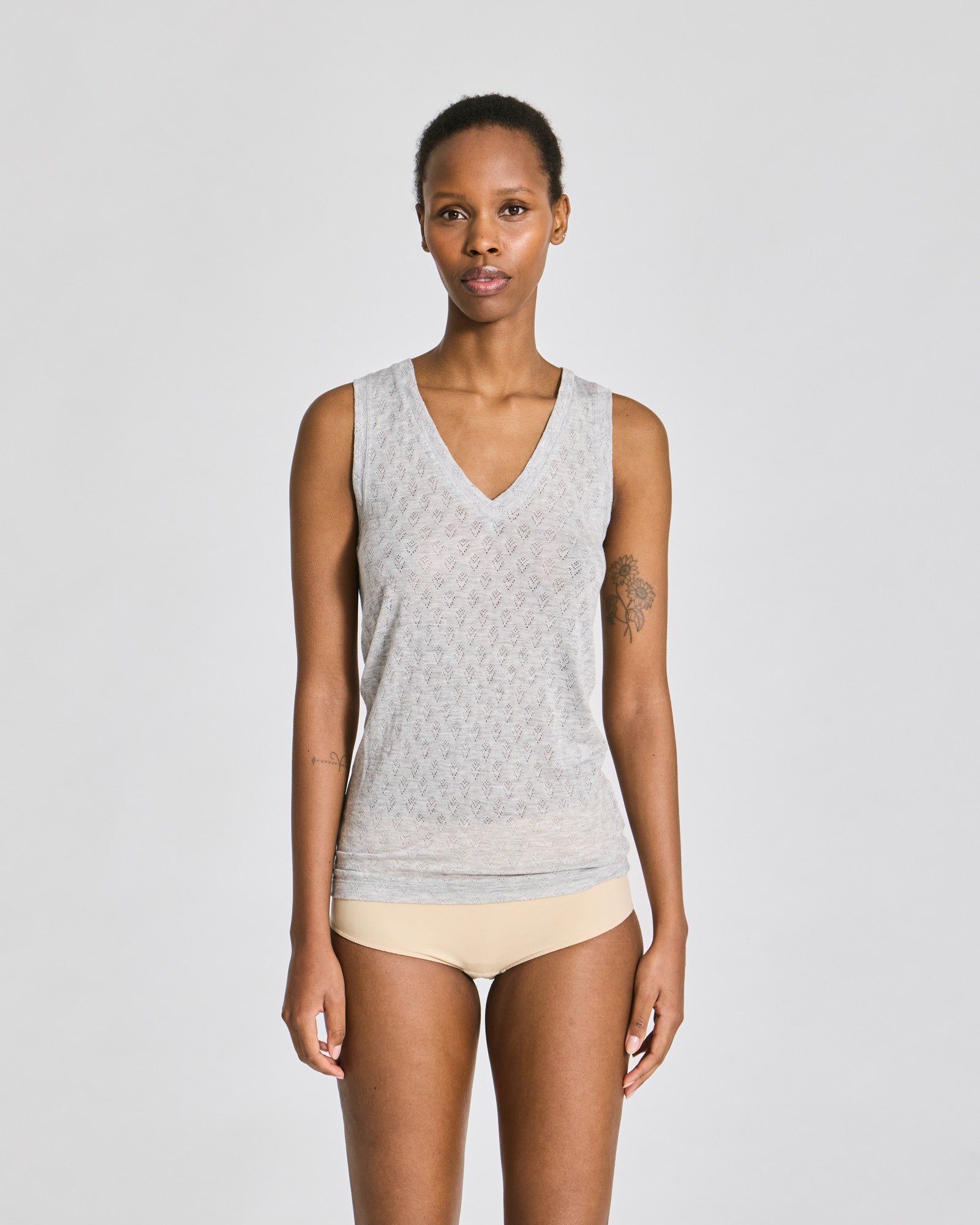 GAI+LISVA Ottelia V-neck S´less Silk Top Tops & T-shirts 601 Light Grey Melange