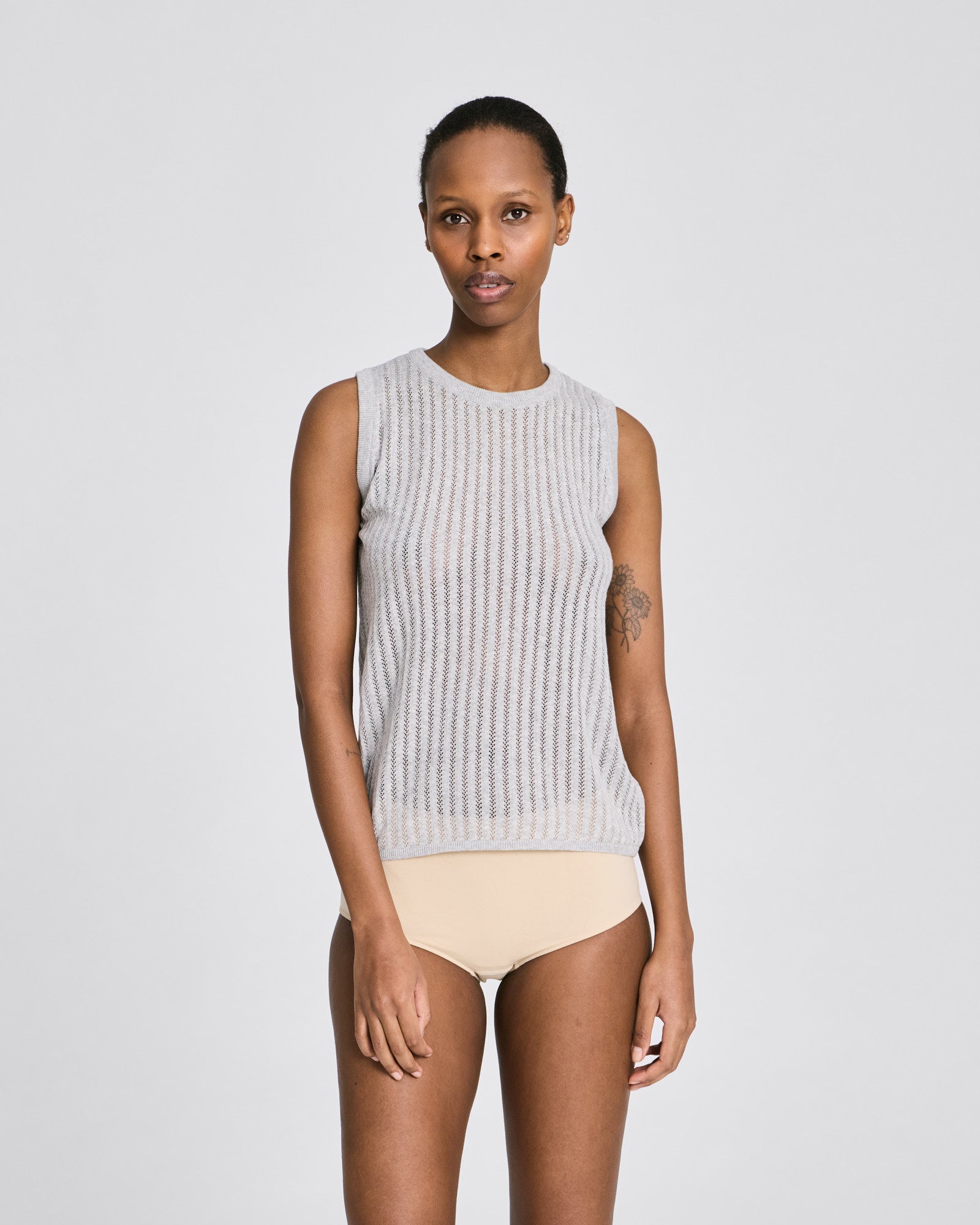 GAI+LISVA Sofie Fishbone Pointel Knit Top - GOTS Cotton l Knitwear 601 Light Grey Melange