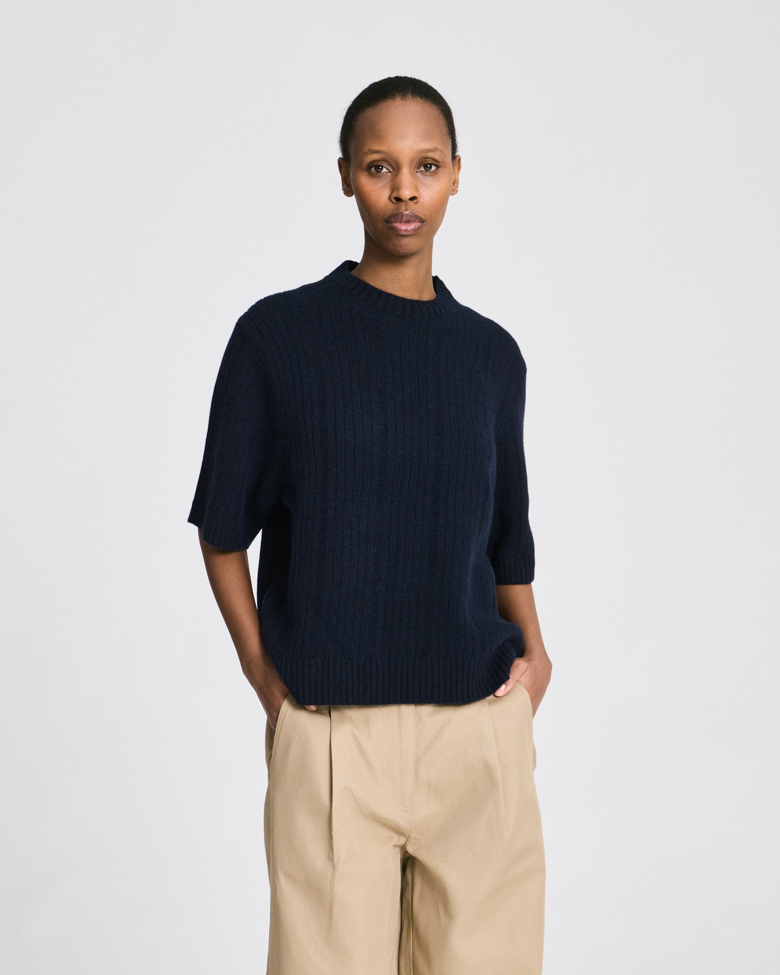 GAI+LISVA Tulle S/S Drop Needle Lambswool Knit GOTS Lambswool l Knitwear 181 Midnight Blue
