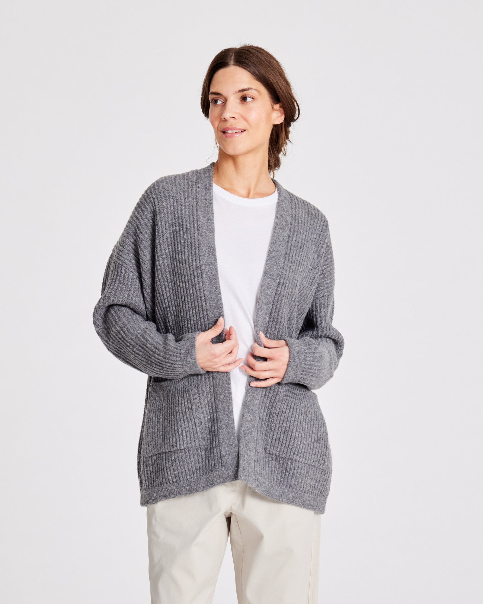 GAI+LISVA Mette Cardigan Lambswool Knit GOTS Knitwear 631 Grafitti Grey Melangé
