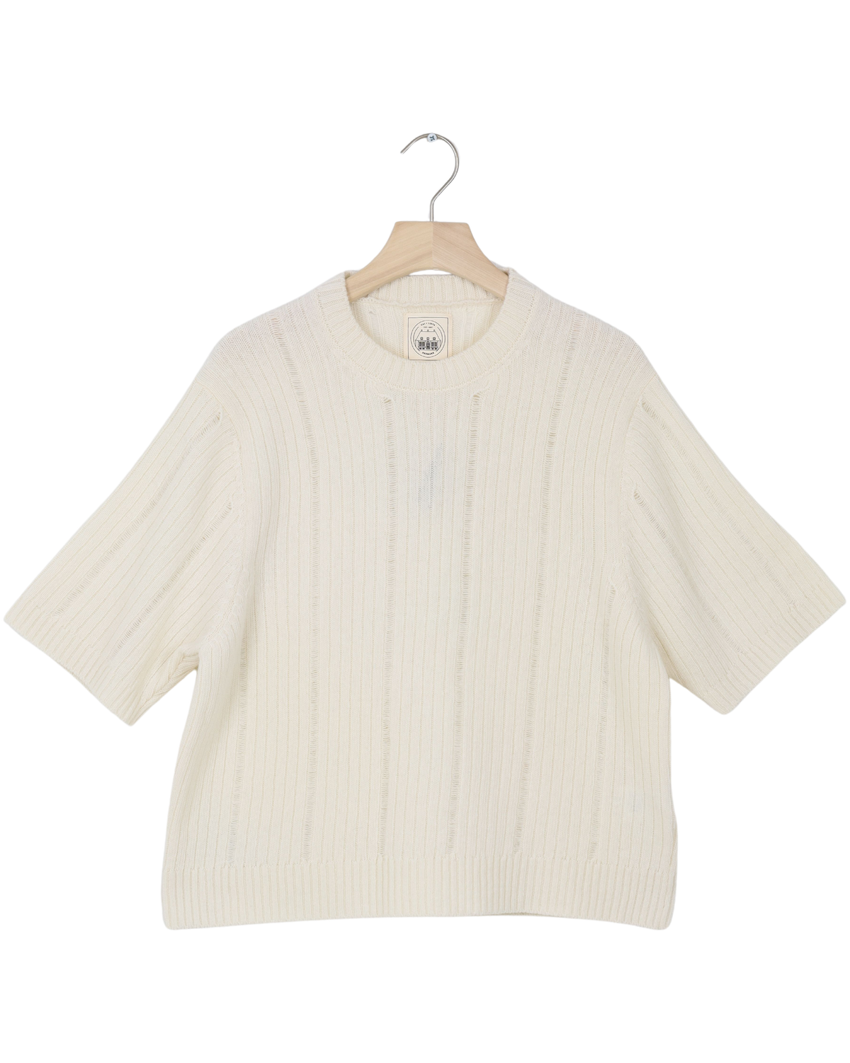 Secondhand Tulle S/S Drop Needle Lambswool Knit GOTS - Whisper White